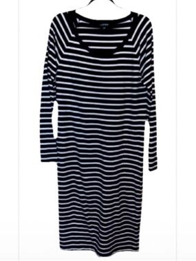 Lauren Ralph Lauren Navy & White Striped Long Sleeve Jersey Dress Gold Buttons
